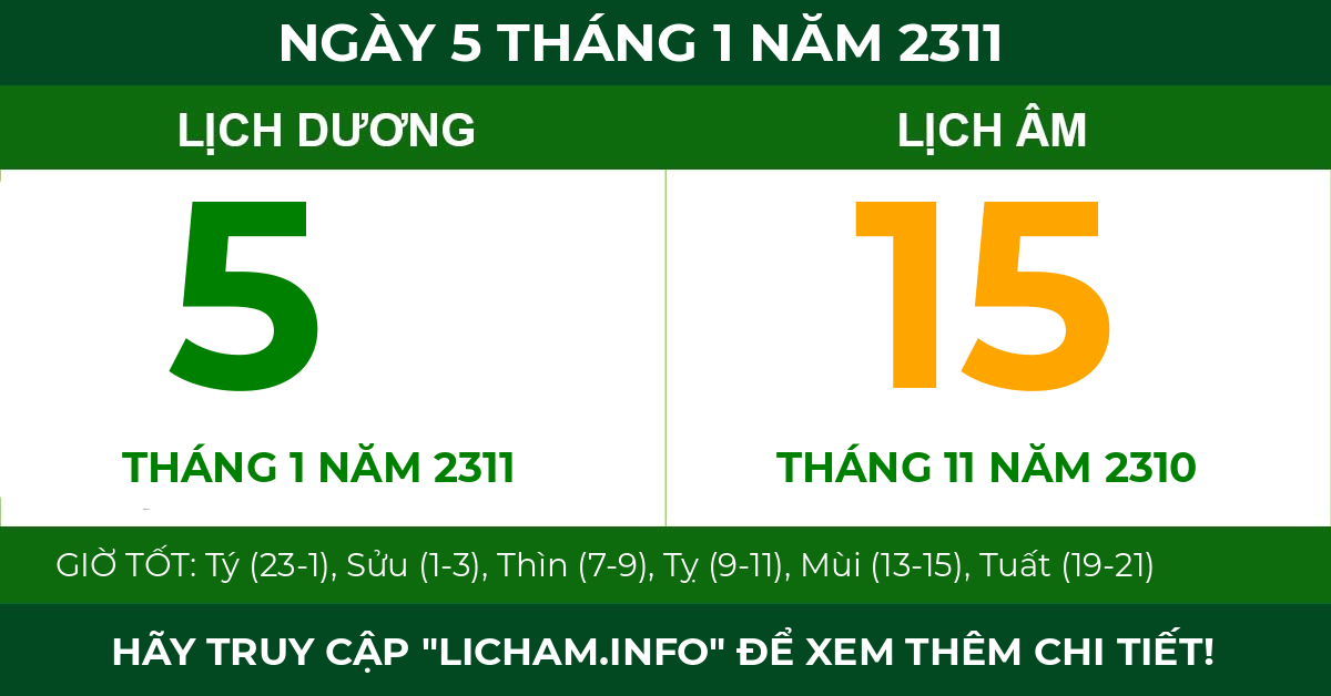lịch âm ngày 5 tháng 1 năm 2311