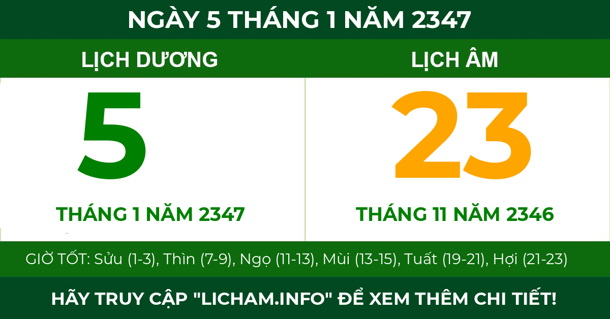 lịch âm ngày 5 tháng 1 năm 2347
