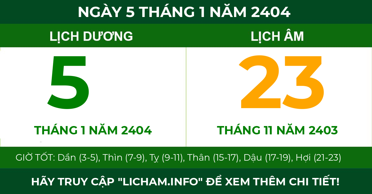 lịch âm ngày 5 tháng 1 năm 2404