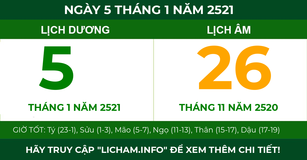 lịch âm ngày 5 tháng 1 năm 2521