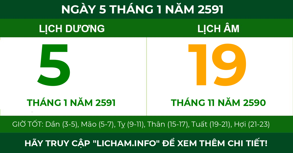 lịch âm ngày 5 tháng 1 năm 2591