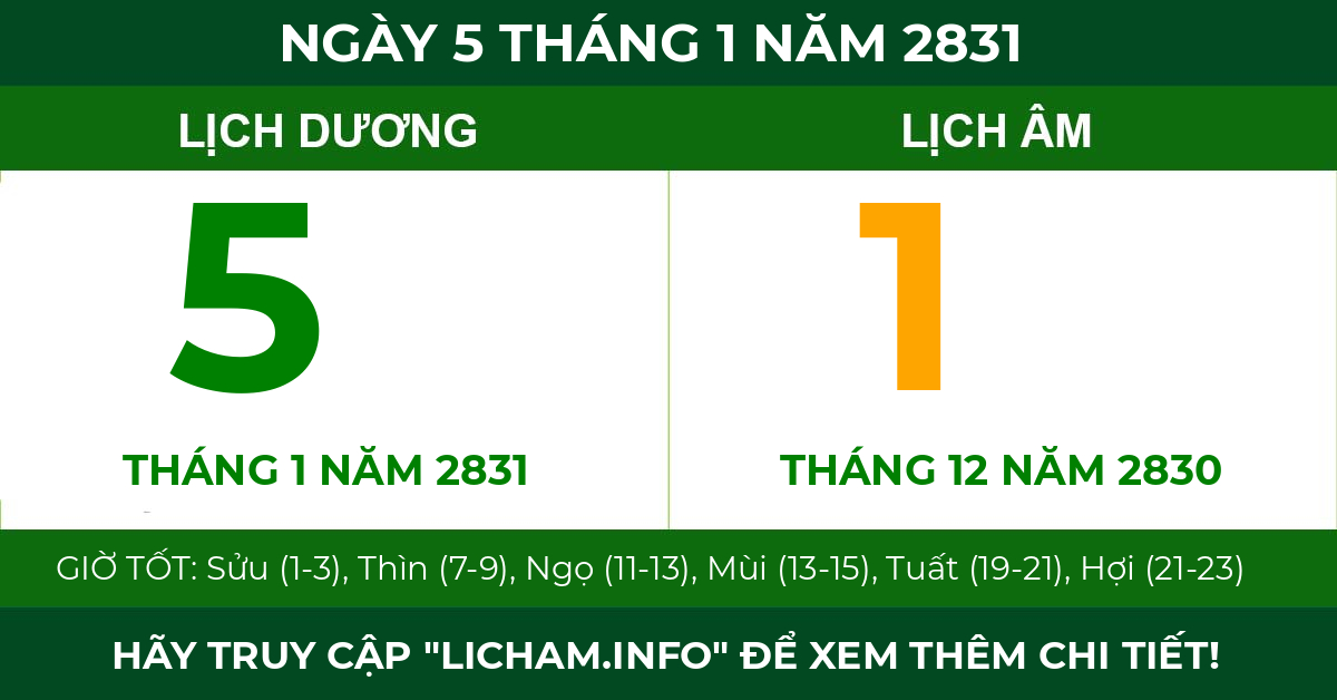 lịch âm ngày 5 tháng 1 năm 2831