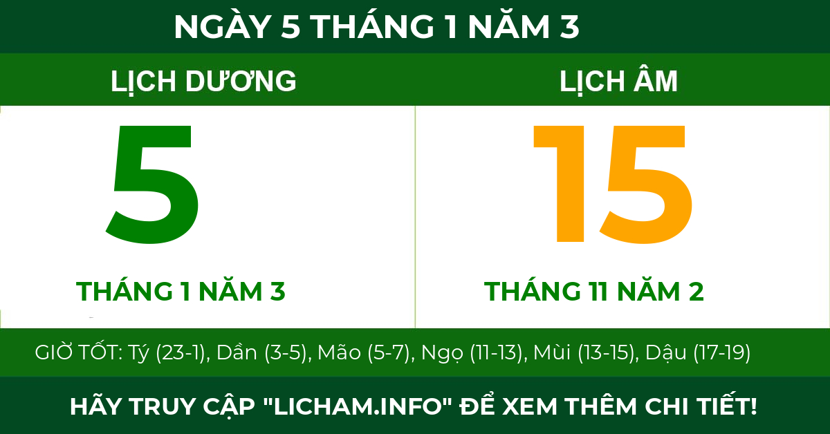 lịch âm ngày 5 tháng 1 năm 3