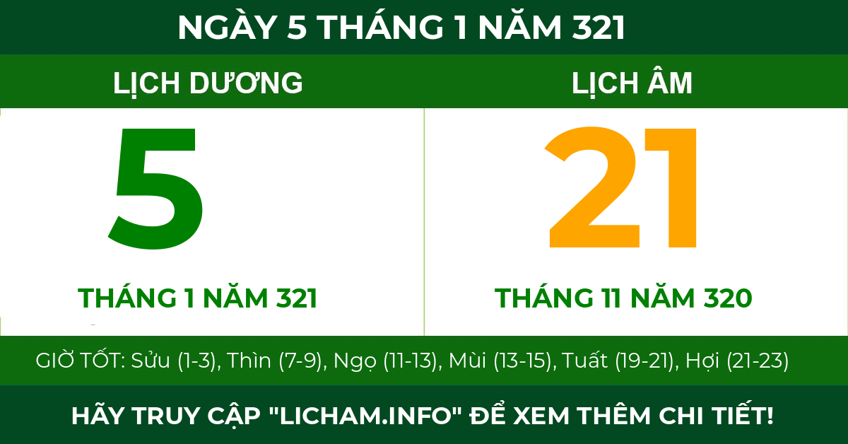 lịch âm ngày 5 tháng 1 năm 321