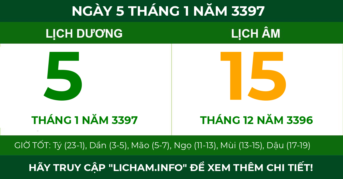 lịch âm ngày 5 tháng 1 năm 3397