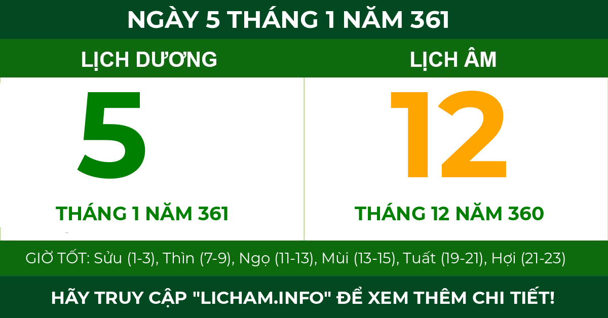 lịch âm ngày 5 tháng 1 năm 361