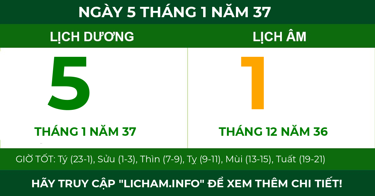lịch âm ngày 5 tháng 1 năm 37