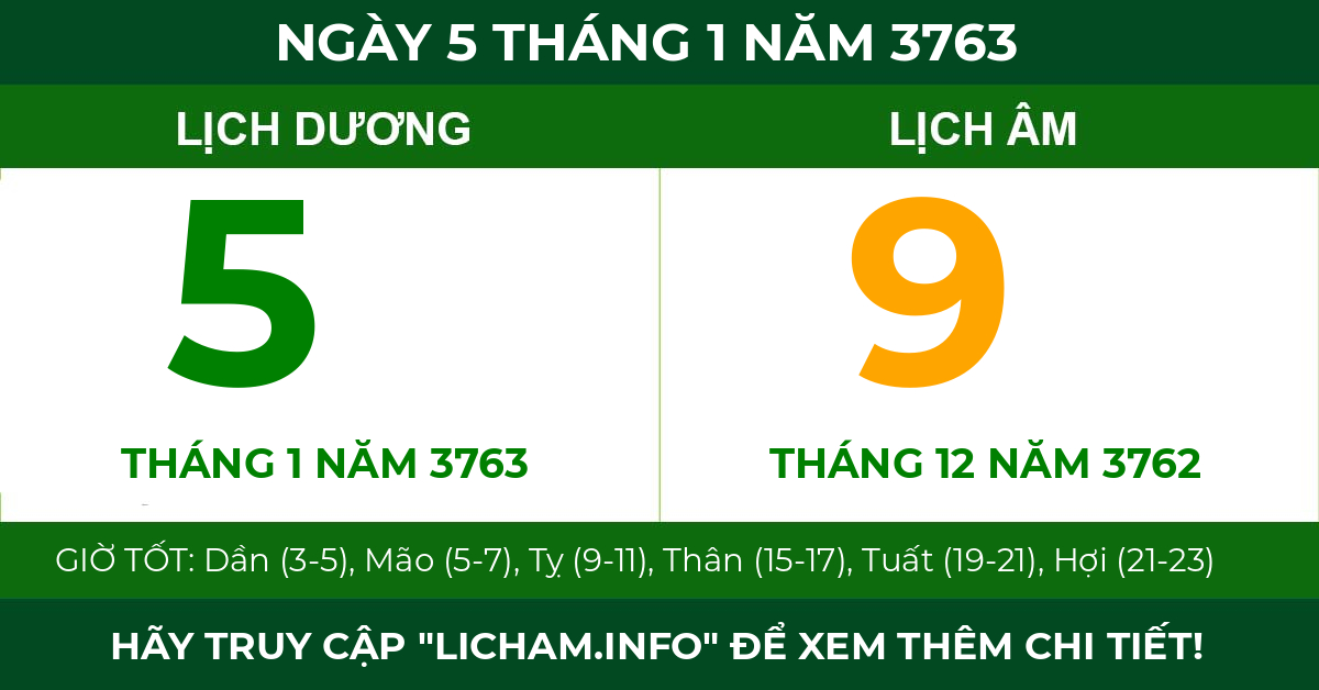 lịch âm ngày 5 tháng 1 năm 3763