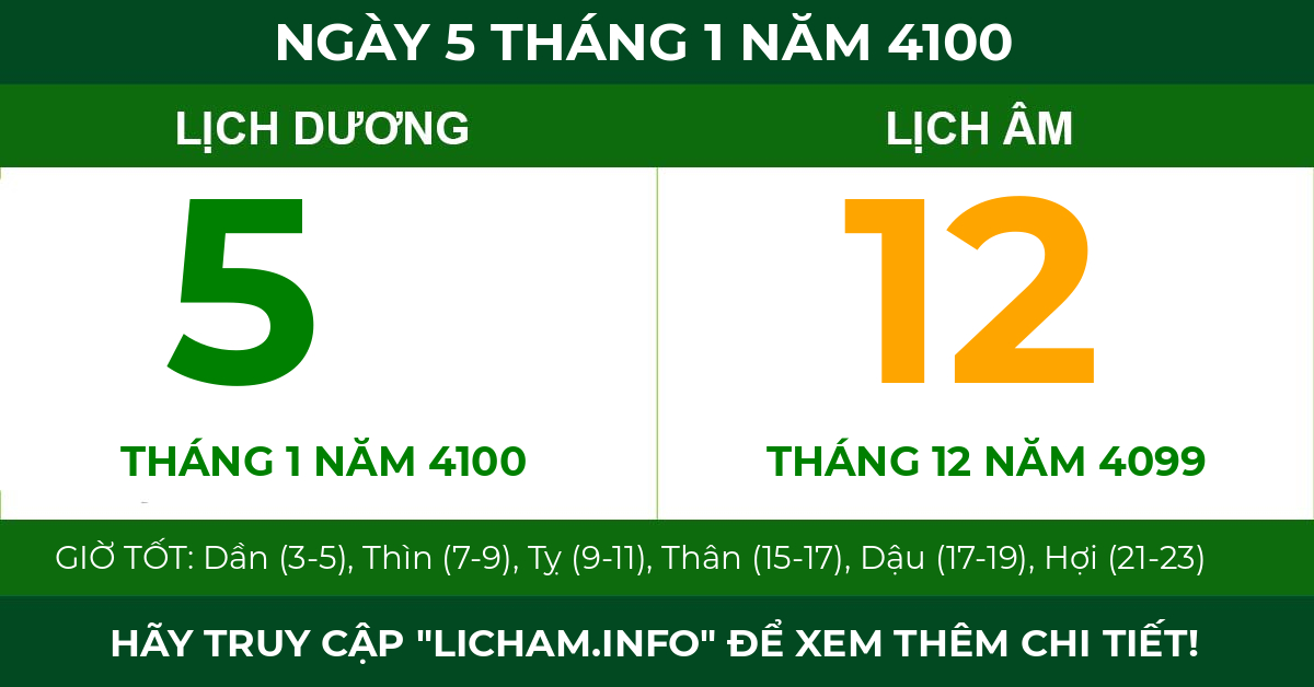 lịch âm ngày 5 tháng 1 năm 4100