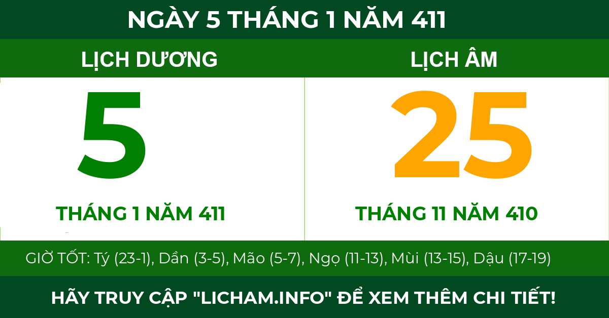 lịch âm ngày 5 tháng 1 năm 411