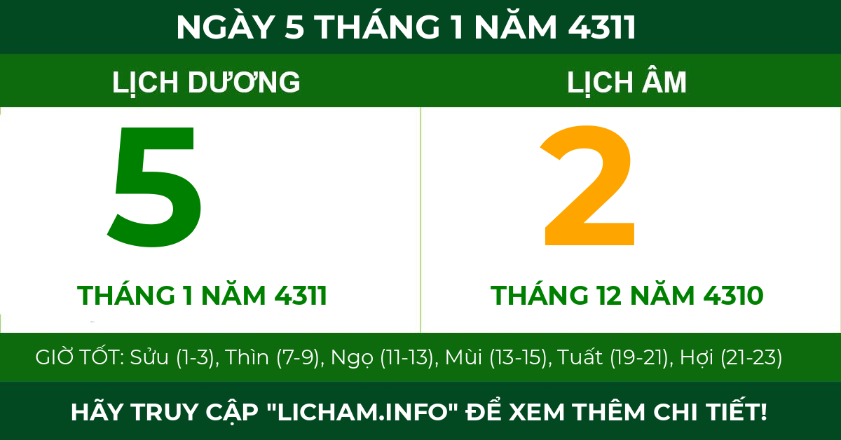 lịch âm ngày 5 tháng 1 năm 4311
