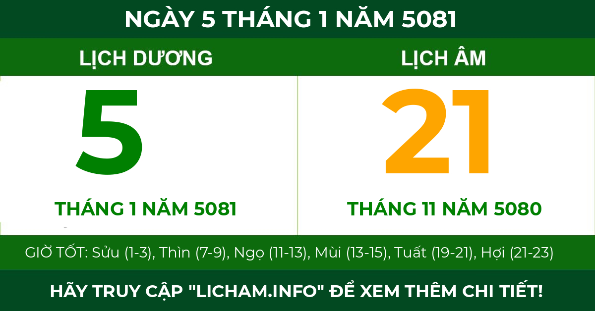 lịch âm ngày 5 tháng 1 năm 5081
