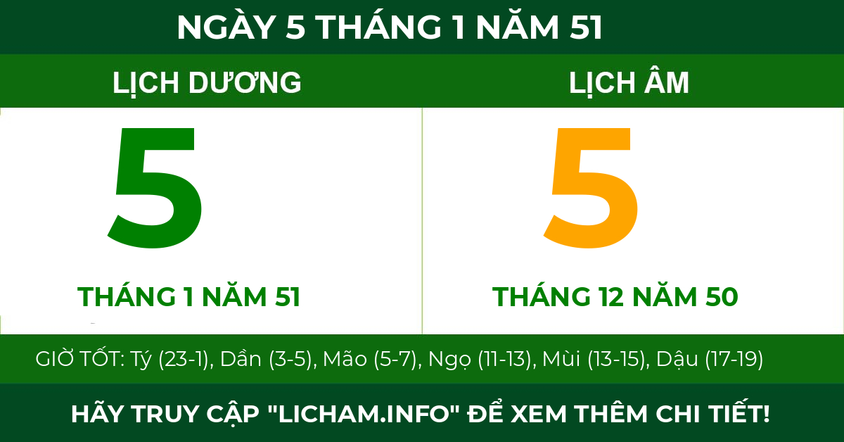 lịch âm ngày 5 tháng 1 năm 51