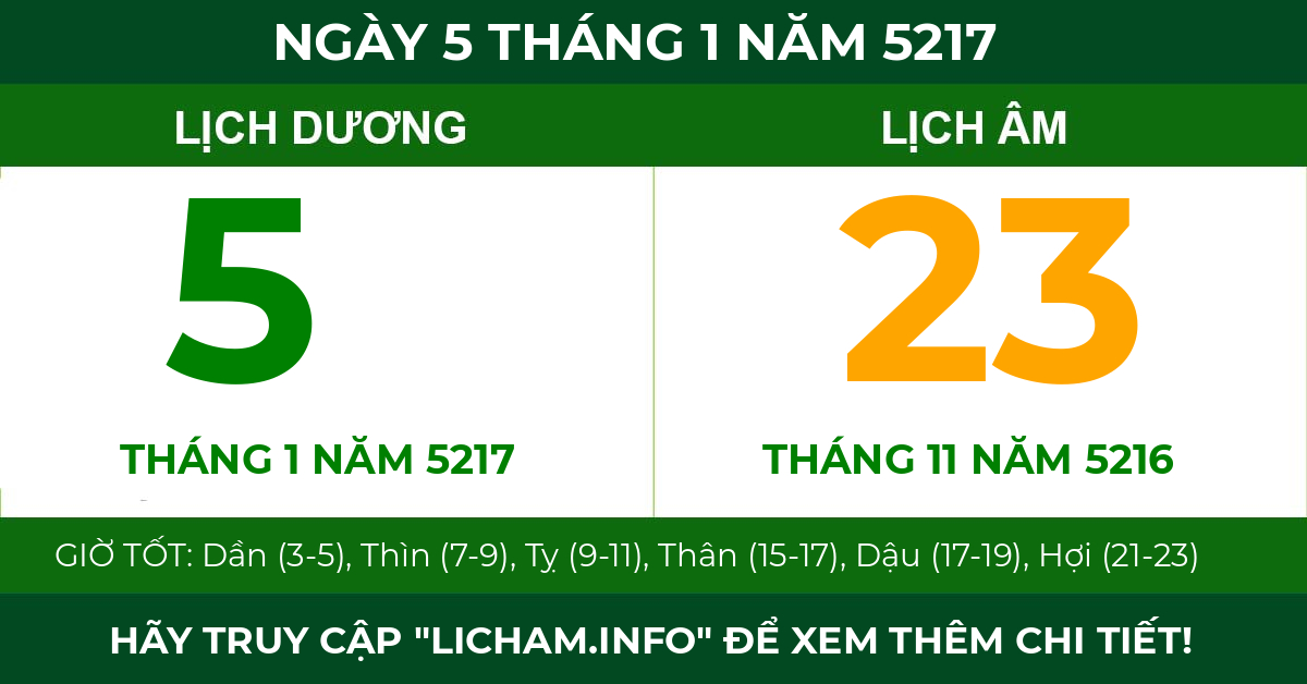 lịch âm ngày 5 tháng 1 năm 5217