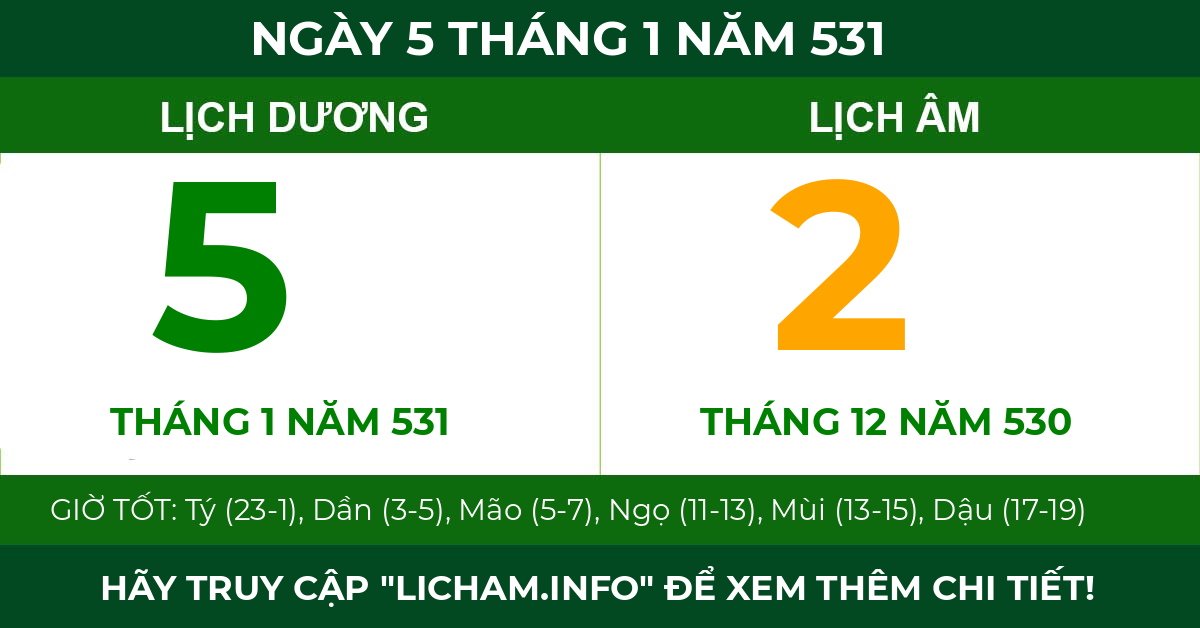 lịch âm ngày 5 tháng 1 năm 531