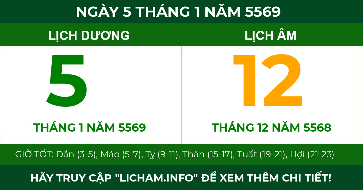 lịch âm ngày 5 tháng 1 năm 5569