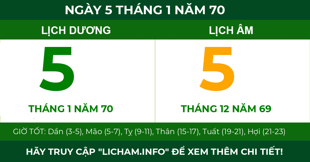 lịch âm ngày 5 tháng 1 năm 70