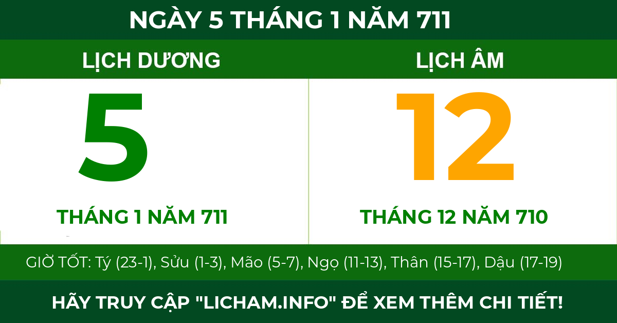 lịch âm ngày 5 tháng 1 năm 711