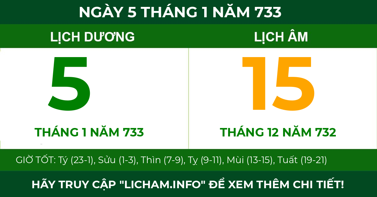 lịch âm ngày 5 tháng 1 năm 733