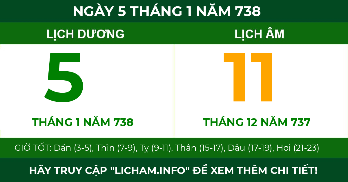 lịch âm ngày 5 tháng 1 năm 738