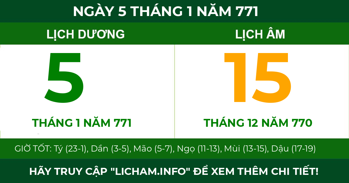 lịch âm ngày 5 tháng 1 năm 771