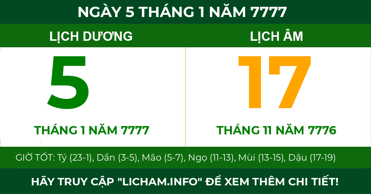 lịch âm ngày 5 tháng 1 năm 7777