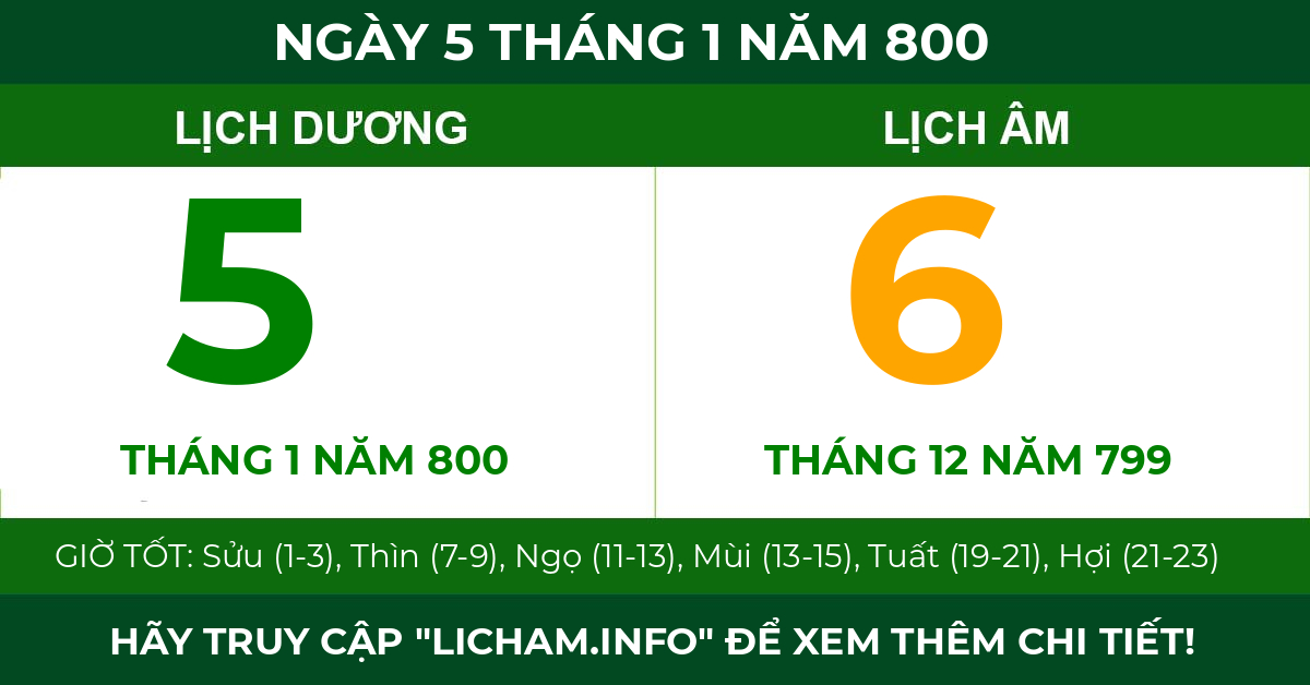 lịch âm ngày 5 tháng 1 năm 800