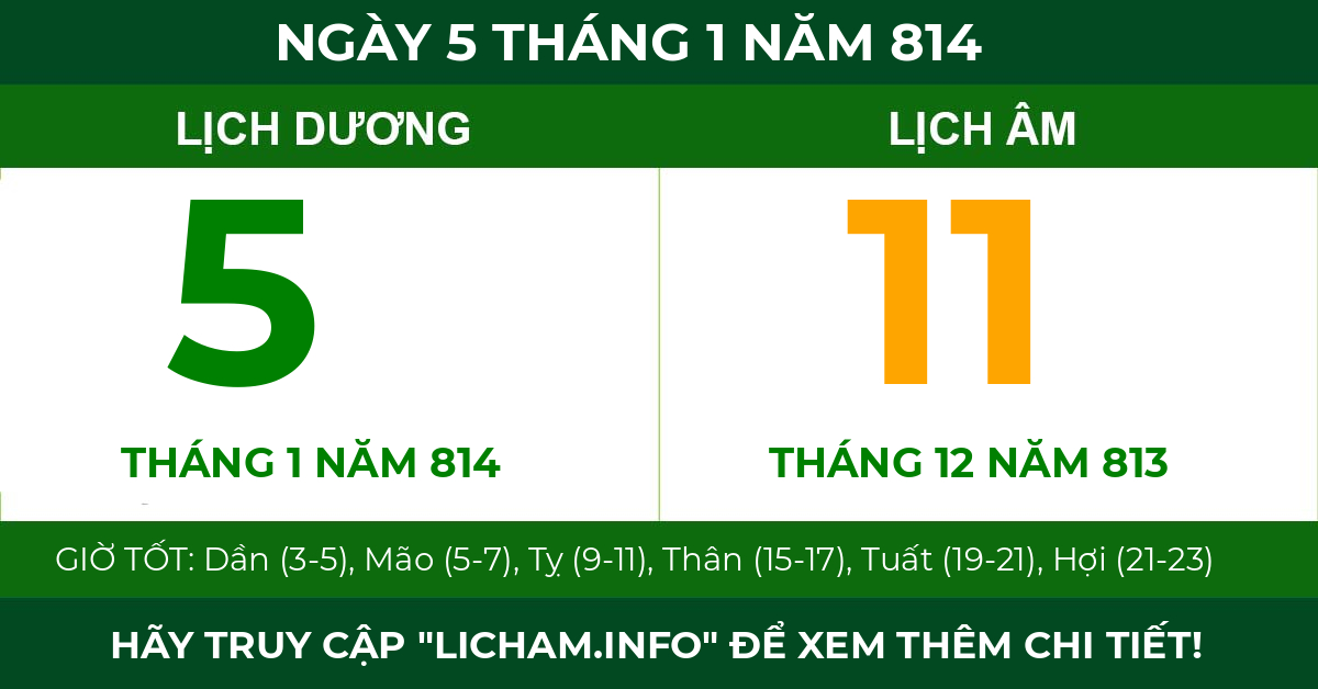 lịch âm ngày 5 tháng 1 năm 814