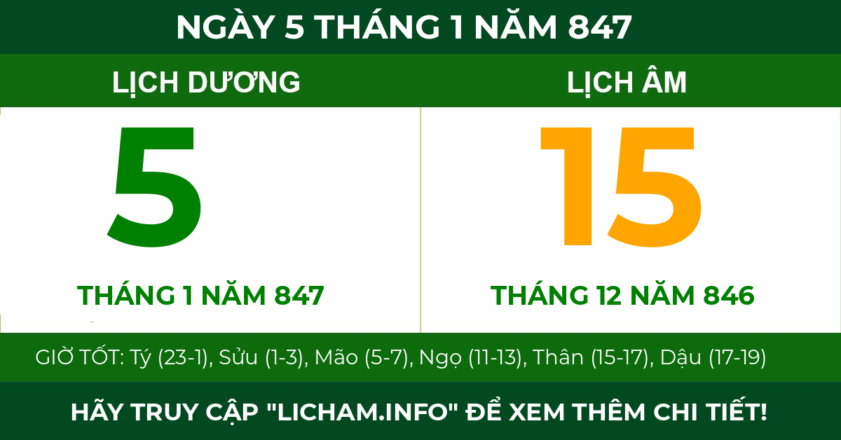 lịch âm ngày 5 tháng 1 năm 847