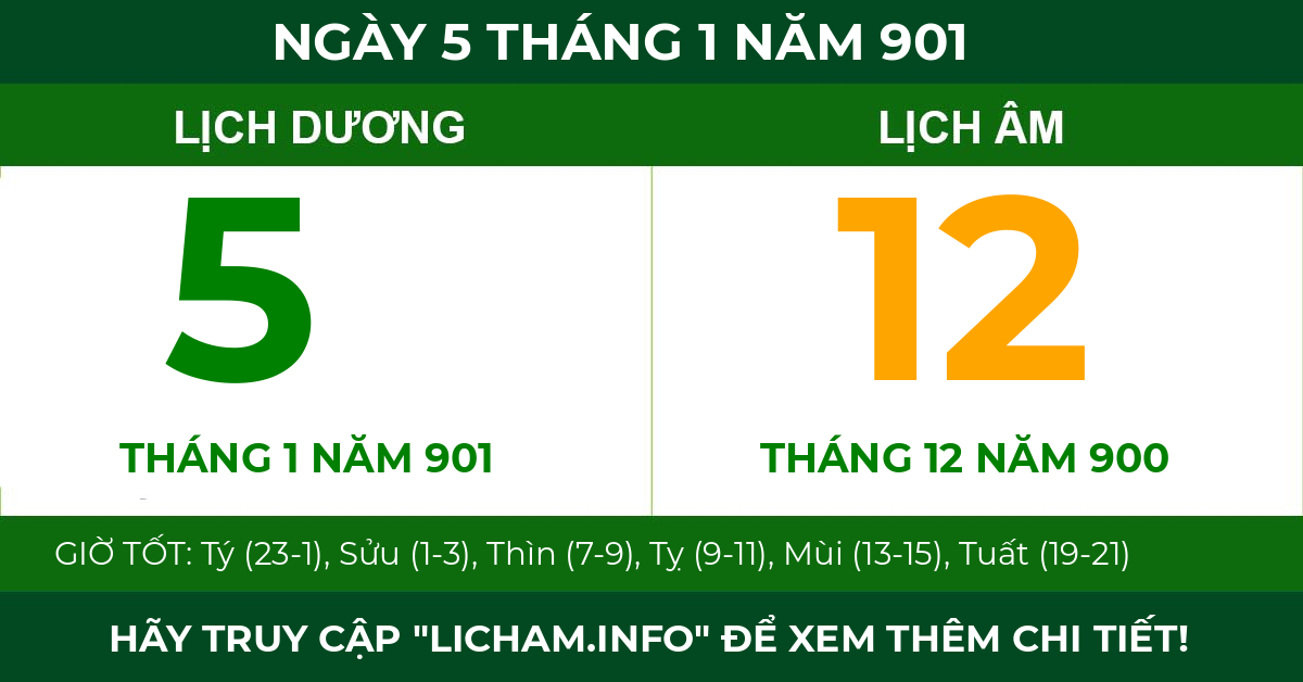 lịch âm ngày 5 tháng 1 năm 901