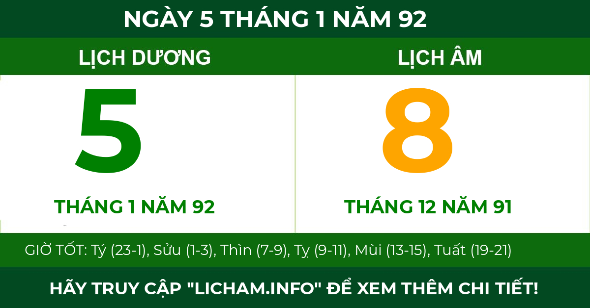 lịch âm ngày 5 tháng 1 năm 92