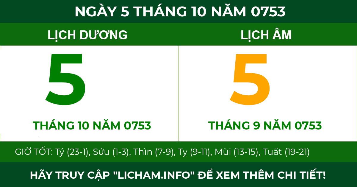 lịch âm ngày 5 tháng 10 năm 0753