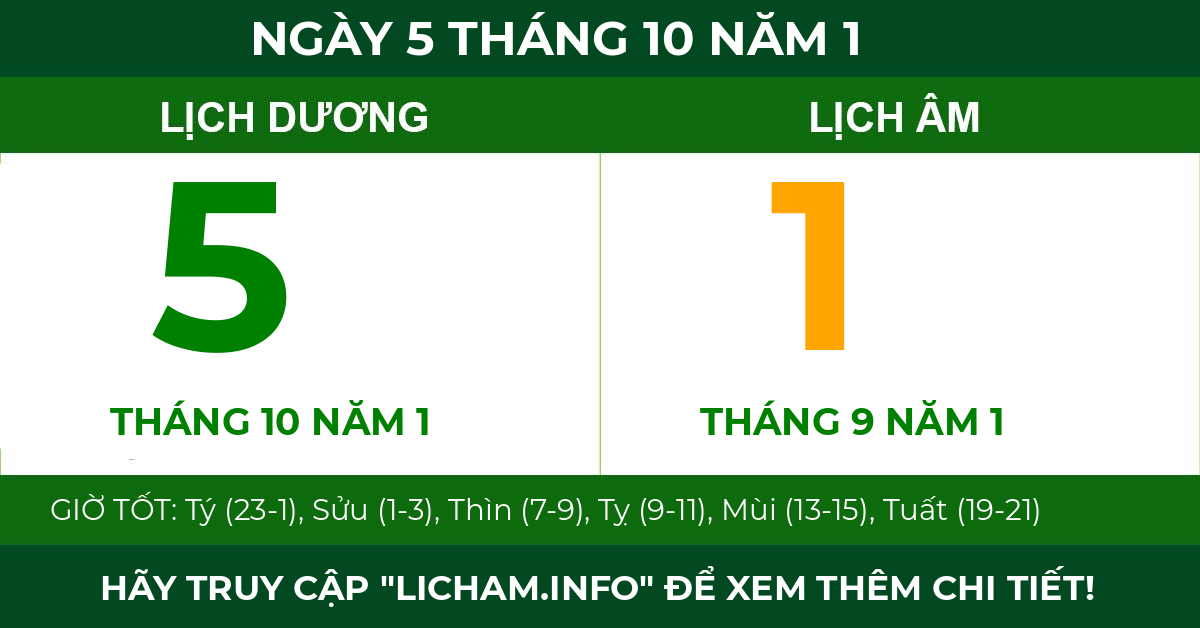 lịch âm ngày 5 tháng 10 năm 1