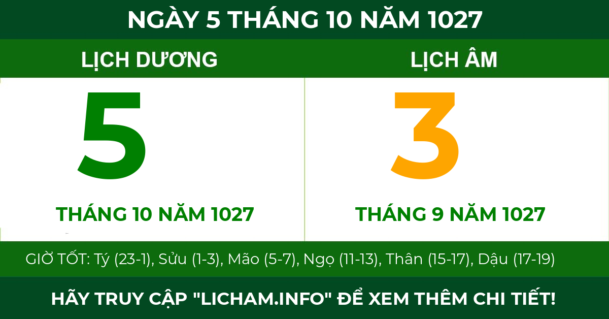 lịch âm ngày 5 tháng 10 năm 1027