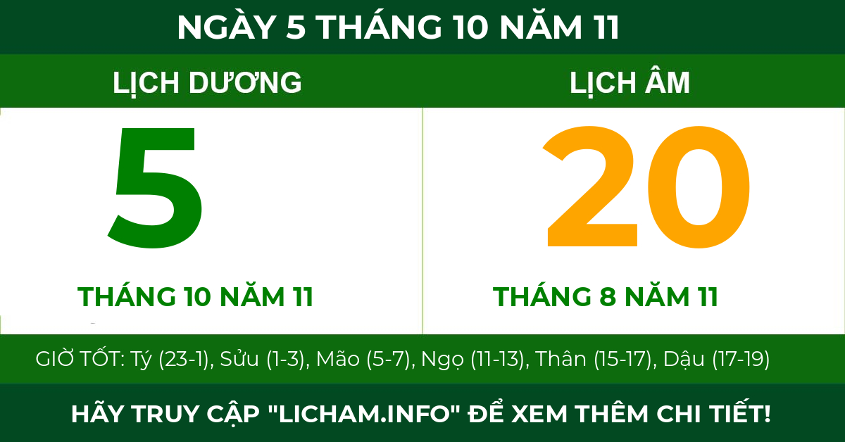 lịch âm ngày 5 tháng 10 năm 11