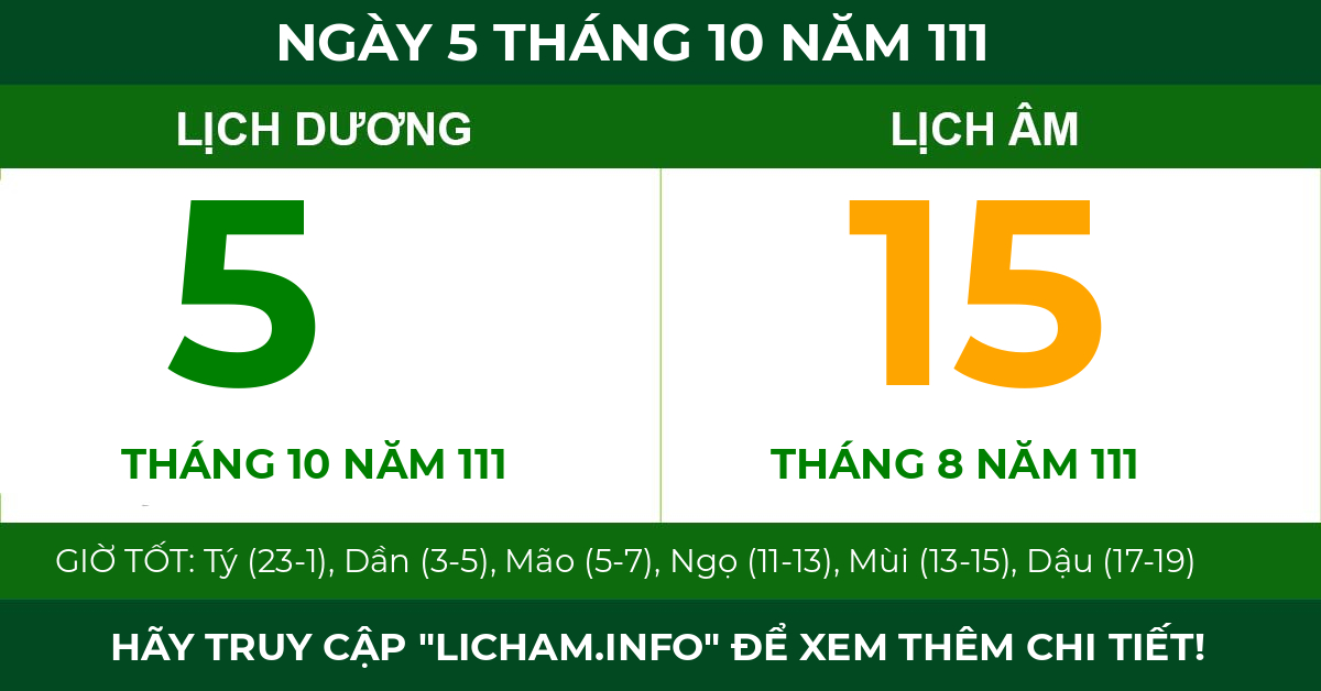lịch âm ngày 5 tháng 10 năm 111