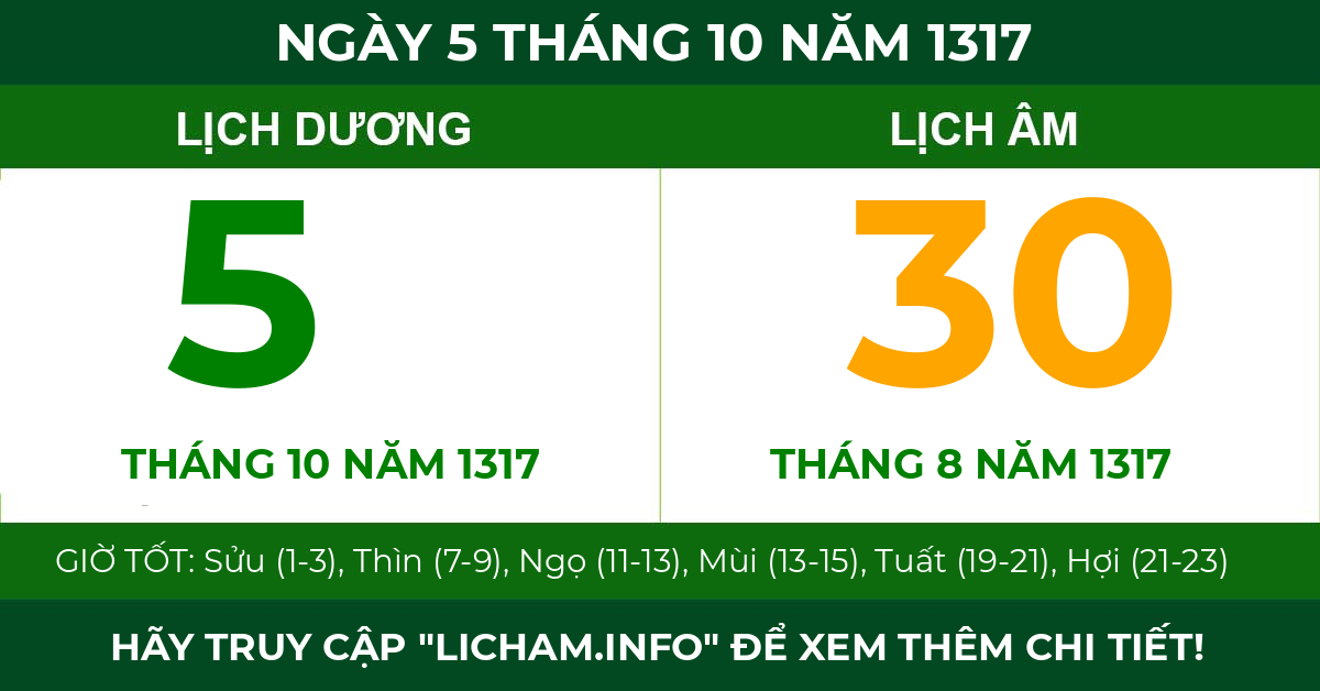 lịch âm ngày 5 tháng 10 năm 1317