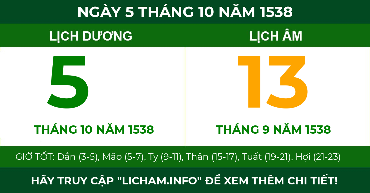 lịch âm ngày 5 tháng 10 năm 1538
