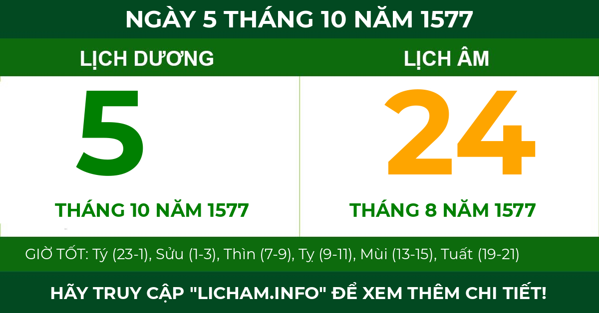 lịch âm ngày 5 tháng 10 năm 1577