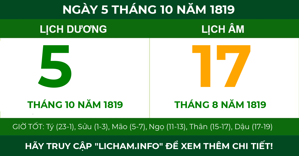 lịch âm ngày 5 tháng 10 năm 1819