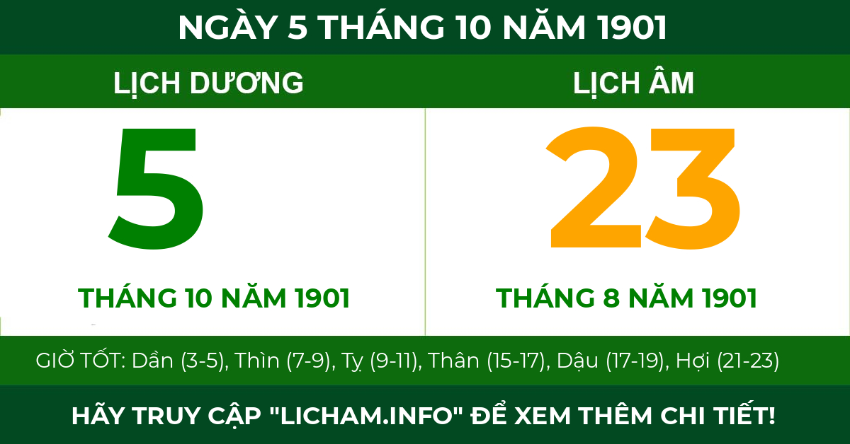 lịch âm ngày 5 tháng 10 năm 1901