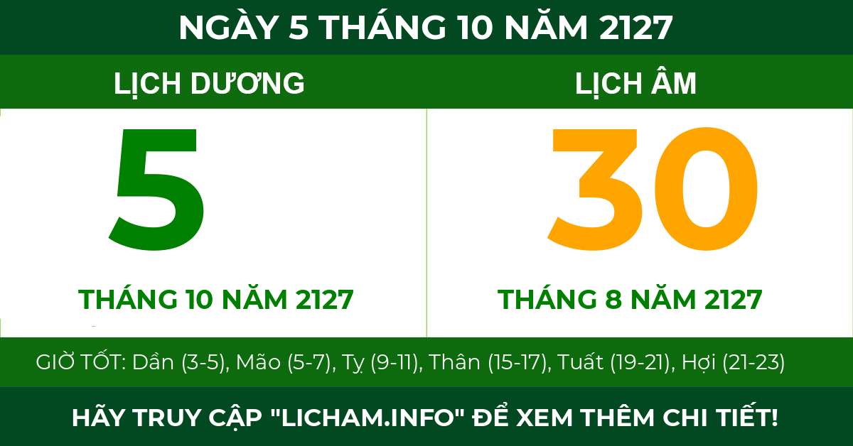 lịch âm ngày 5 tháng 10 năm 2127