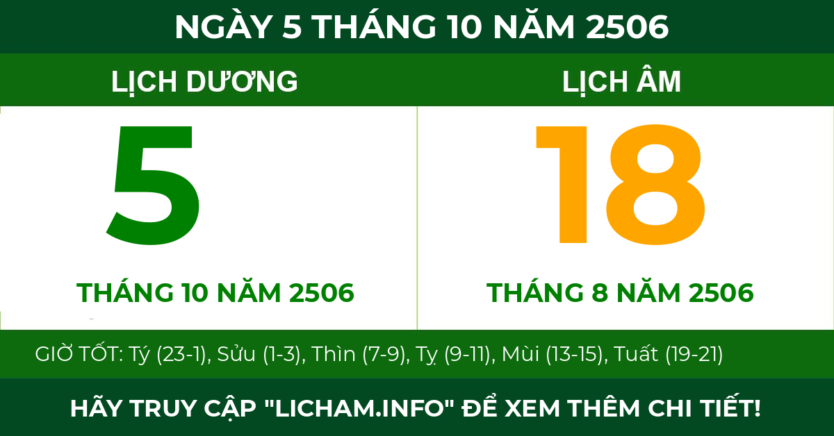 lịch âm ngày 5 tháng 10 năm 2506