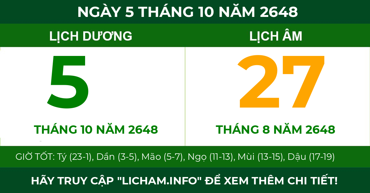 lịch âm ngày 5 tháng 10 năm 2648