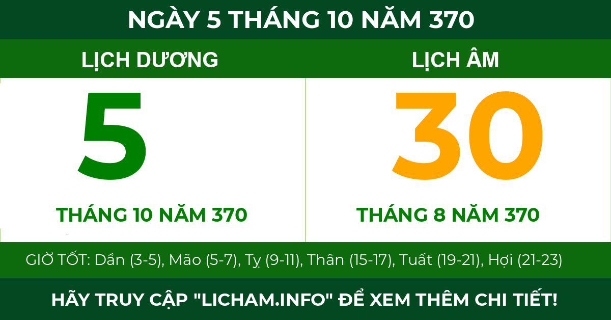 lịch âm ngày 5 tháng 10 năm 370