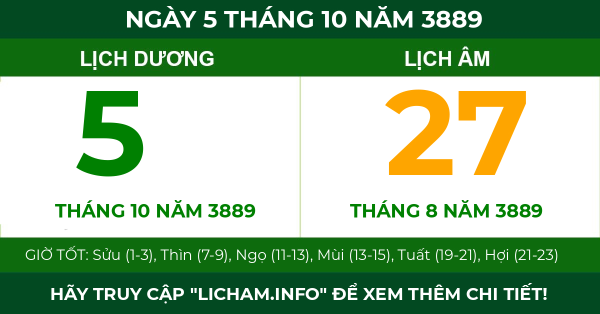 lịch âm ngày 5 tháng 10 năm 3889