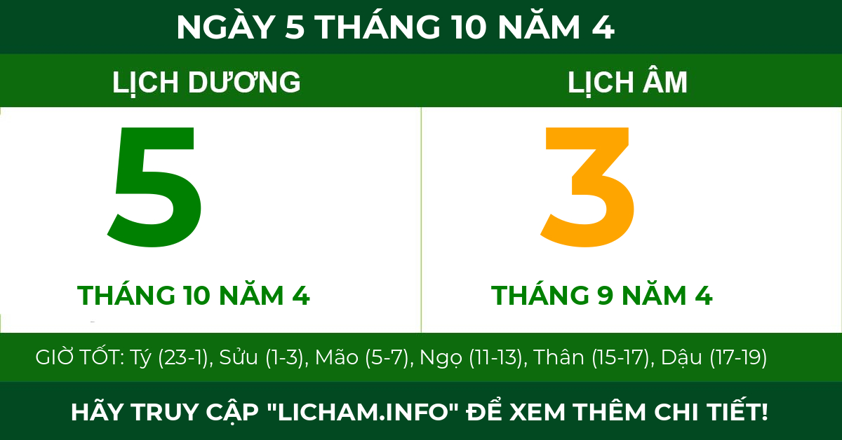 lịch âm ngày 5 tháng 10 năm 4