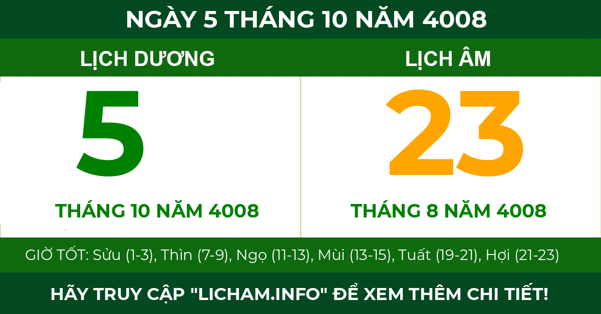 lịch âm ngày 5 tháng 10 năm 4008