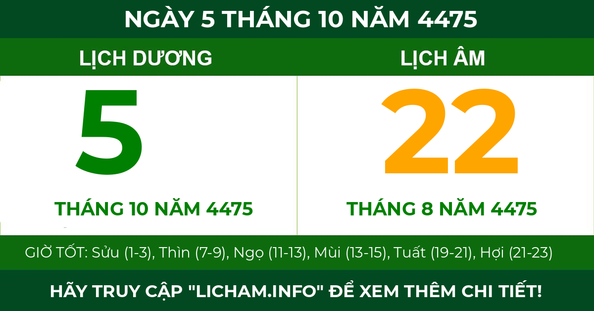 lịch âm ngày 5 tháng 10 năm 4475
