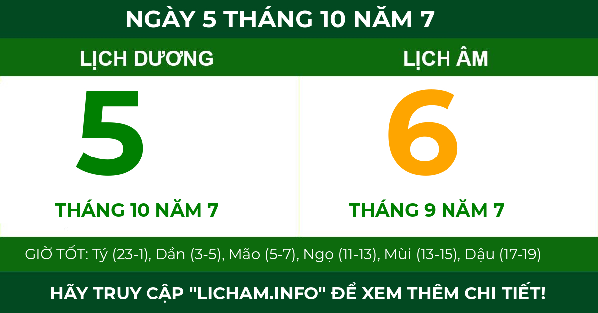 lịch âm ngày 5 tháng 10 năm 7
